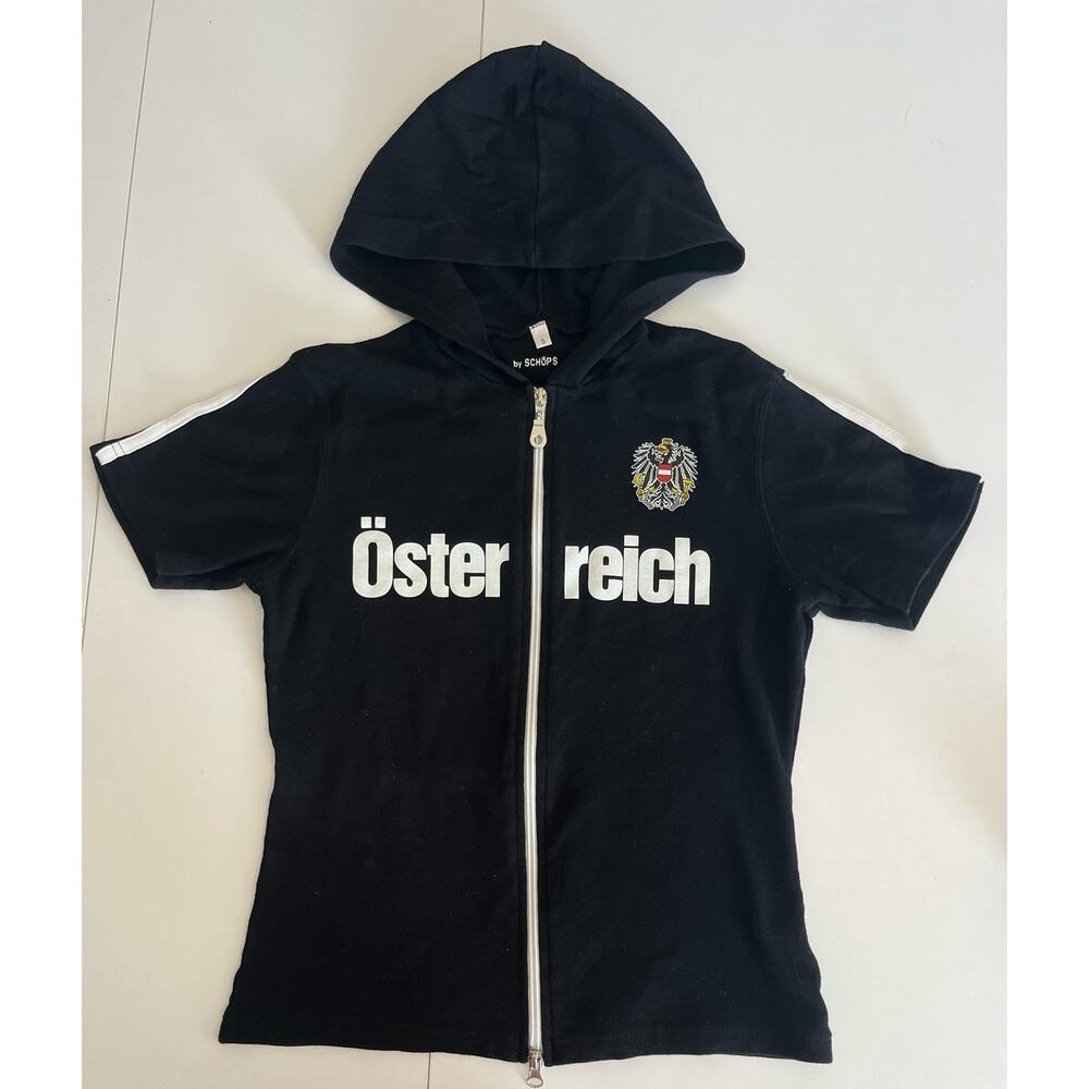 Schops Osterreich - Austria Short Sleeve Black Hoodie 2 Way Zipper Sz S